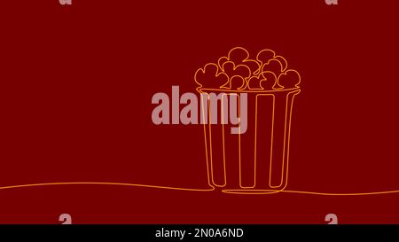 One line continuous cinema popcorn symbol concept. Silhouette of dessert holiday snack corn. Digital white single line sketch drawing vector Stock Vector