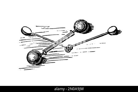 Antique engraving depicting German, French and Italian artillery and tools from XVI, XVII and XVIII century: 20-pounder mortars, culverin, catapult, f Stock Photo