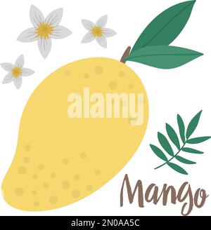 Vector mango clip art. Jungle fruit illustration. Hand drawn flat exotic plants isolated on white background. Bright childish healthy tropical summer Stock Vector