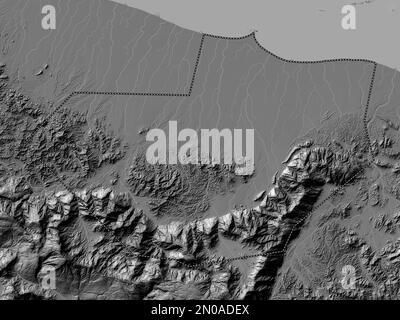 Al Batinah South, region of Oman. Bilevel elevation map with lakes and rivers Stock Photo