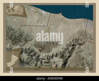 Al Batinah South, region of Oman. High resolution satellite map. Corner auxiliary location maps Stock Photo