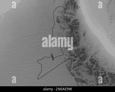 Al Buraymi, region of Oman. Grayscale elevation map with lakes and rivers Stock Photo