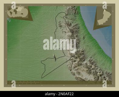 Al Buraymi, region of Oman. Elevation map colored in wiki style with lakes and rivers. Corner auxiliary location maps Stock Photo