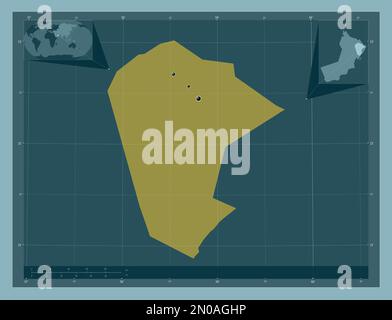 Ash Sharqiyah North, region of Oman. Solid color shape. Locations of major cities of the region. Corner auxiliary location maps Stock Photo