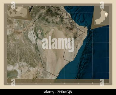 Ash Sharqiyah North, region of Oman. High resolution satellite map. Corner auxiliary location maps Stock Photo