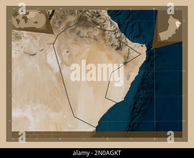 Ash Sharqiyah North, region of Oman. Low resolution satellite map. Corner auxiliary location maps Stock Photo