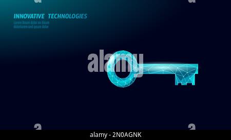 Cyber safety key on data mass. Internet security lock information privacy low poly polygonal future innovation technology network business concept Stock Vector