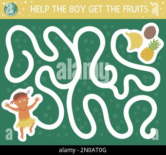 Labyrinth maze game. Cartoon fruit pirates and corsairs characters with ...