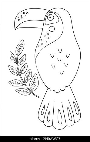 Vector cute toucan outline. Funny tropical exotic bird black and white illustration. Fun coloring page for children. Jungle summer clip art Stock Vector
