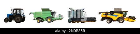 Set of different agricultural machinery on white background. Banner design Stock Photo