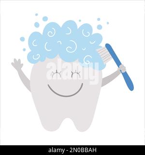 Hand drawn kawaii tooth character with candies. Flat cartoon vector ...