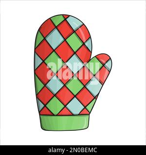 Vector colored pot holder. Kitchen mitten icon isolated on white background. Cartoon style cooking equipment. vector illustration Stock Vector