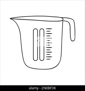 Vector black and white measuring cup. Kitchen tool icon isolated on white background. Cartoon style cooking equipment. Crockery vector illustration Stock Vector