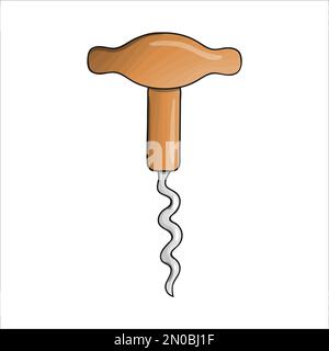 Vector colored corkscrew. Kitchen tool icon isolated on white background. Cartoon style cooking equipment. vector illustration Stock Vector