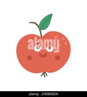 Vector kawaii apple illustration. Back to school educational clipart. Cute flat style smiling fruit with eyes. Funny picture for kids Stock Vector