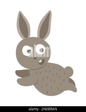 Vector cartoon style flat funny scared rabbit isolated on white background. Cute illustration of woodland animal. Running hare icon for children’s des Stock Vector