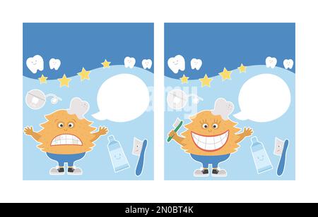 Healthy teeth certificate. Cute dentist rewarding document for kids. Vector funny card template with cute smiling tooth monster. Dental care picture f Stock Vector