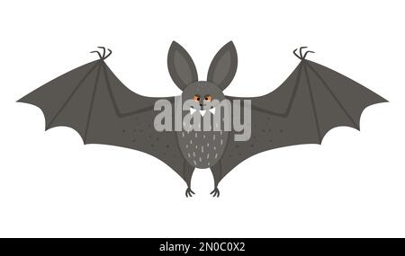 Cute vector bat with spread wings. Halloween character icon. Funny autumn all saints eve illustration with flying black animal. Samhain party sign des Stock Vector
