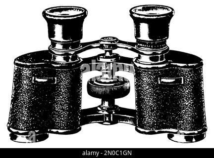 19th-century engraving of binoculars (isolated on white). Published in Systematischer Bilder-Atlas zum Conversations-Lexikon, Ikonographische Encyklop Stock Photo