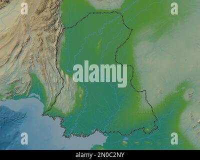 Sind, province of Pakistan. Colored elevation map with lakes and rivers Stock Photo