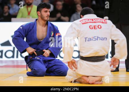 Lorenzo Parodi (ITA) lost against Tato Grigalashvili (GEO) during the International Judo Paris Grand Slam 2023 (IJF) on February 5, 2023 at Accor Arena in Paris, France - Photo Stephane Allaman / DPPI Stock Photo