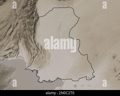 Sind, province of Pakistan. Elevation map colored in sepia tones with lakes and rivers Stock Photo