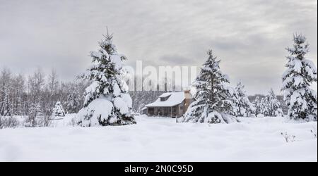 Northern homestead in the dead of winter. Stock Photo