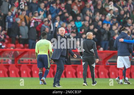 Nottingham, UK. 05th Feb, 2023. Steve Cooper manager of Nottingham Forest celebrates his teams win after the Premier League match Nottingham Forest vs Leeds United at City Ground, Nottingham, United Kingdom, 5th February 2023 (Photo by Gareth Evans/News Images) in Nottingham, United Kingdom on 2/5/2023. (Photo by Gareth Evans/News Images/Sipa USA) Credit: Sipa USA/Alamy Live News Stock Photo