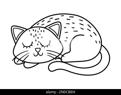 Cute vector black and white sleeping cat. Halloween character icon. Funny autumn all saints eve illustration with scary animal. Samhain party coloring Stock Vector