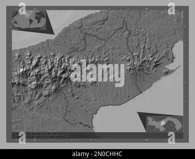 Cocle, province of Panama. Bilevel elevation map with lakes and rivers. Locations of major cities of the region. Corner auxiliary location maps Stock Photo