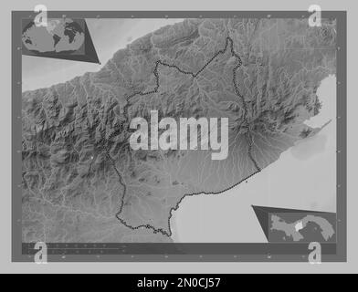 Cocle, province of Panama. Grayscale elevation map with lakes and rivers. Corner auxiliary location maps Stock Photo