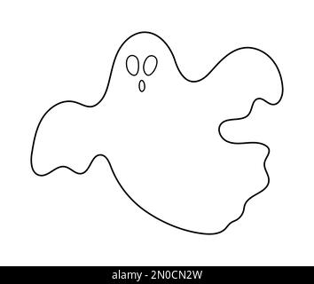 Cute vector ghost. Black and white Halloween character icon. Autumn all saints eve illustration with flying spook. Samhain party coloring page for kid Stock Vector