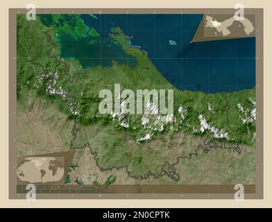 Ngobe Bugle, indigenous territory of Panama. High resolution satellite map. Corner auxiliary location maps Stock Photo