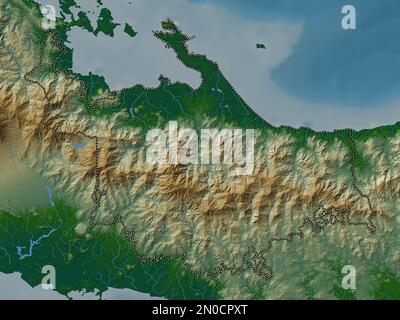 Ngobe Bugle, indigenous territory of Panama. Colored elevation map with lakes and rivers Stock Photo