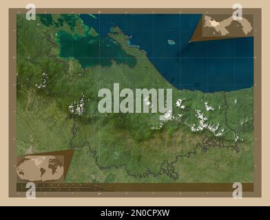 Ngobe Bugle, indigenous territory of Panama. Low resolution satellite map. Corner auxiliary location maps Stock Photo