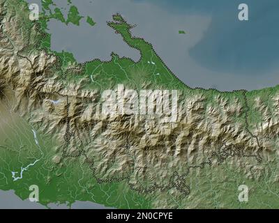 Ngobe Bugle, indigenous territory of Panama. Elevation map colored in wiki style with lakes and rivers Stock Photo