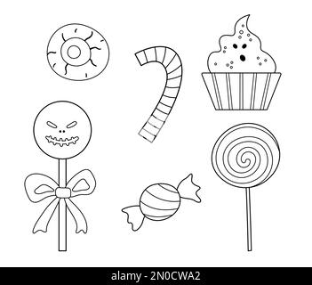 vector cute cupcake sweets coloring book page Stock Vector Image & Art