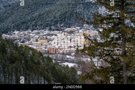 The beautiful village of Villetta Barrea during winter time. Abruzzo, Italy. Stock Photo