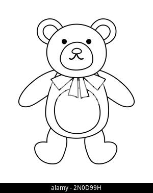 Vector black and white teddy bear isolated on white background. Cute toy animal illustration for kids. Funny smiling character line icon for children Stock Vector