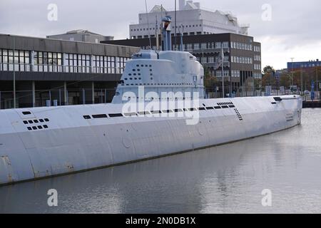 Bremerhaven, Germany - October 20, 2018: Historic submarine U boot Wilhelm Bauer at German maritime museum. Stock Photo