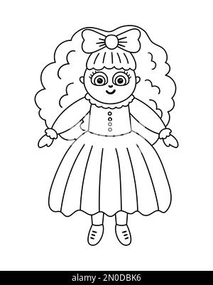 girl doll vector line icon, sign, illustration on background, editable ...