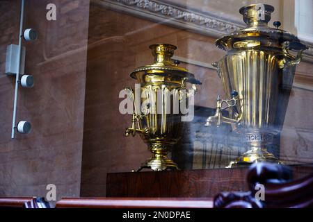 antique Oriental Turkish iron dishes for boiling water, samovar Stock Photo