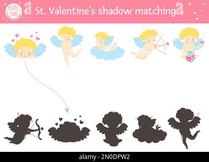 Saint valentine day shadow matching activity for children. Fun puzzle ...