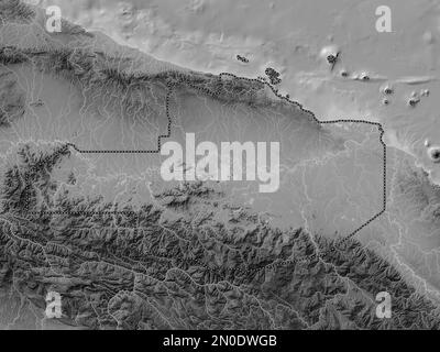 East Sepik, province of Papua New Guinea. Grayscale elevation map with lakes and rivers Stock Photo