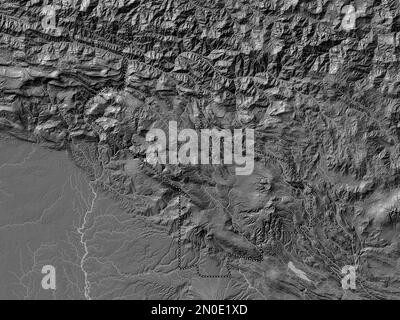 Hela, province of Papua New Guinea. Bilevel elevation map with lakes and rivers Stock Photo