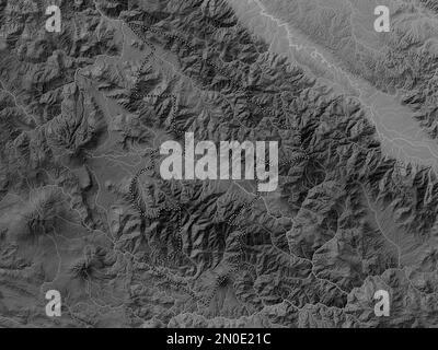 Jiwaka, province of Papua New Guinea. Grayscale elevation map with lakes and rivers Stock Photo