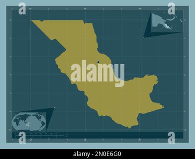 Oro, province of Papua New Guinea. Solid color shape. Locations of major cities of the region. Corner auxiliary location maps Stock Photo