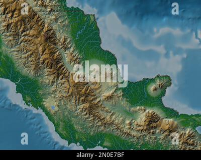 Oro, province of Papua New Guinea. Colored elevation map with lakes and rivers Stock Photo