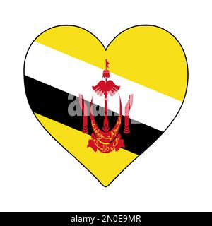 Brunei Heart Shape Flag. Love Brunei. Visit Brunei. Vector Illustration Graphic Design. Stock Vector