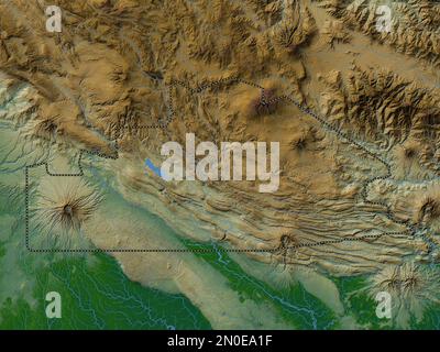 Southern Highlands, province of Papua New Guinea. Colored elevation map with lakes and rivers Stock Photo